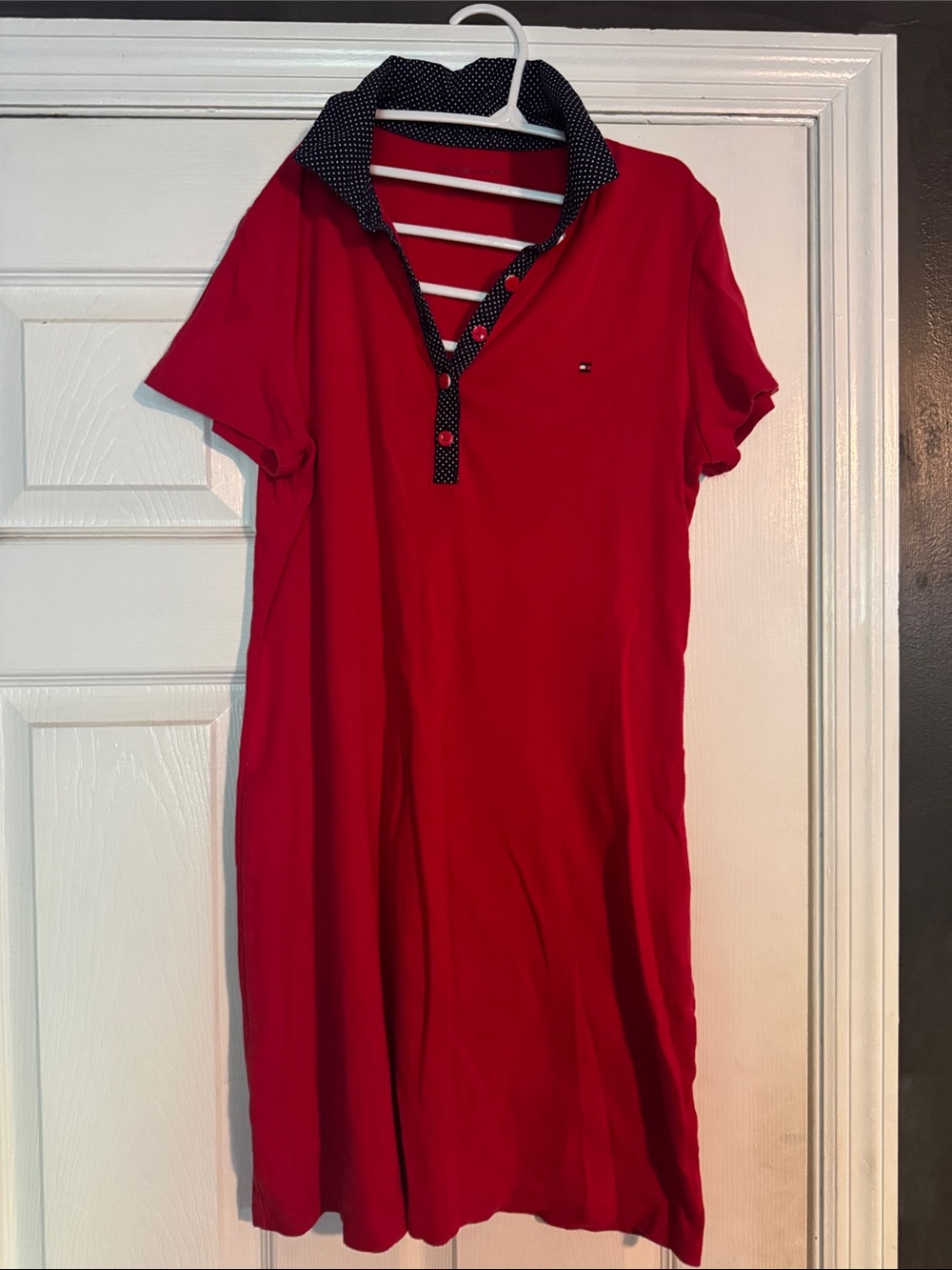 Tommy Hilfiger Red Polo Dress with Navy Polka Dot Trim